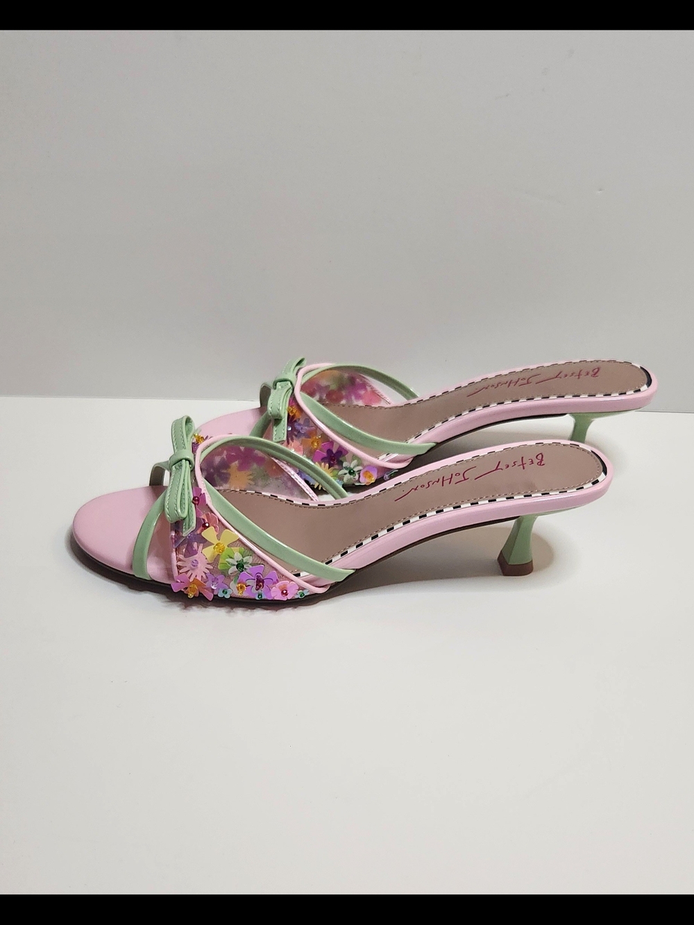 Betsey Johnson Pastel Pink & Mint Floral Slide Sandals - Picture 3 of 9